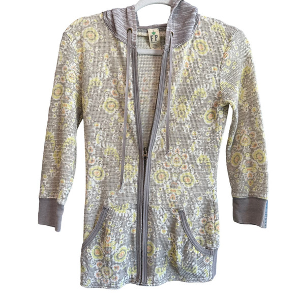 Free People Floral Print Waffle Thermal Zip Front Hoodie - Picture 6 of 12